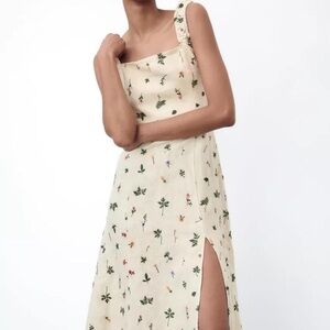 Zara Embroidered Linen Midi Dress